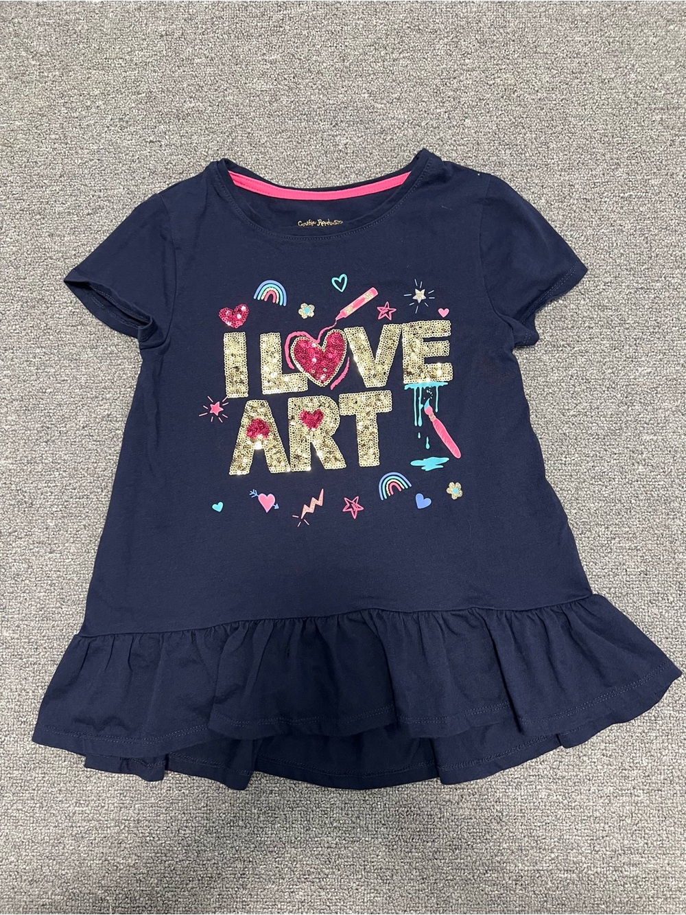 Girl’s Navy Sequin ‘I Love Art’ shirt